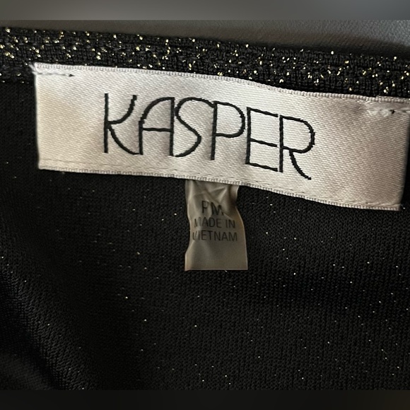 NWT Kasper Metallic Shimmer Black & Gold Petite Twist Neck Knit Top Size Med PM - Picture 6 of 15